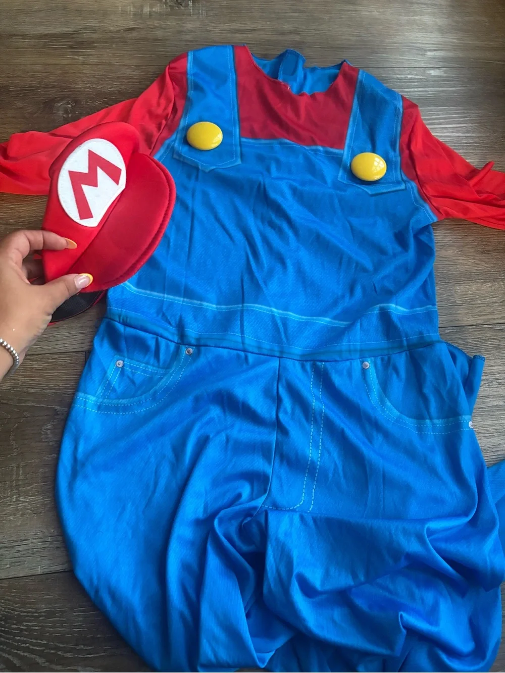 Super Mario bros Kids Red and Blue Overalls Costume with Red Cap Large 10/12